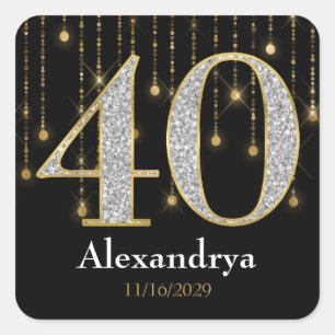 Adesivo Quadrado aniversário de 40 anos Diamantes Dourados Obrigad