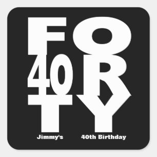 Adesivo Quadrado aniversário de 40 anos, Preto e Branco