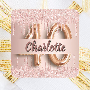 Adesivo Quadrado aniversário de 40 anos rosa de luxo dourado