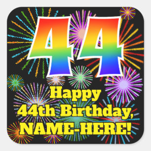 Adesivo Quadrado Aniversário de 44: Fogos de artifício divertidos