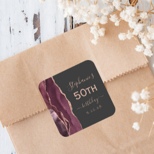 Adesivo Quadrado Aniversário de 50 anos Agate Burgundy Dourado Escu