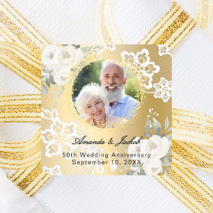 Adesivo Quadrado Aniversário de 50 anos de casamento flores fotográ