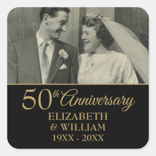 Adesivo Quadrado Aniversário de 50 anos de Casamento Foto Elegante