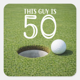 Adesivo Quadrado Aniversário de 50 anos de golfe com bola na grama