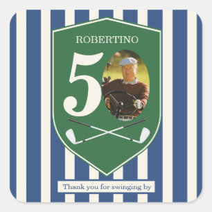 Adesivo Quadrado Aniversário de 50 anos de Golfe Préppy Vintage Fot