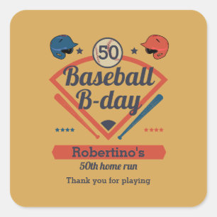 Adesivo Quadrado Aniversário de 50 anos de idade Retro Baseball mas