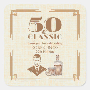 Adesivo Quadrado Aniversário de 50 anos de Whiskey Elegante para Ho