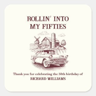 Adesivo Quadrado Aniversário de 50 anos do Homem Vintage Barn Car R