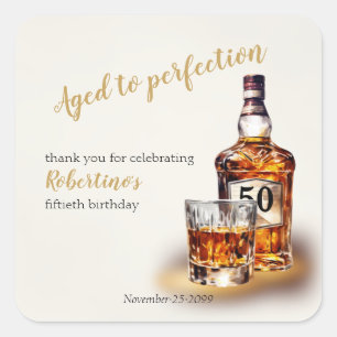 Adesivo Quadrado Aniversário de 50 anos do Whiskey Aged to Perfecti