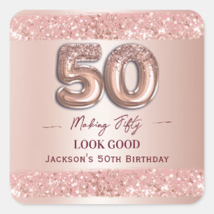 Adesivo Quadrado Aniversário de 50 anos Fazendo 50 parecer bem Rosa
