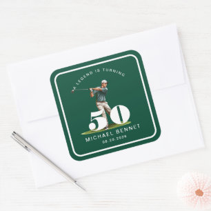 Adesivo Quadrado Aniversário de 50 anos Personalizado de Golfe Espo