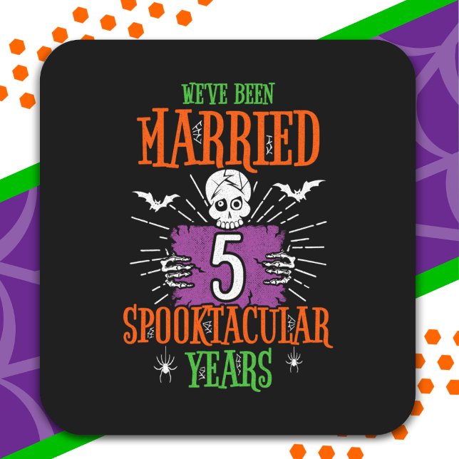Adesivo Quadrado Aniversário de 5 anos de casamento Halloween Spook (Criador carregado)