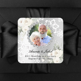 Adesivo Quadrado Aniversário de 60 anos de casamento prata flores d