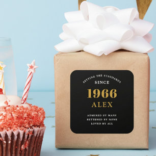 Adesivo Quadrado Aniversário de 60 anos Nome 1966 Preto Dourado Ele