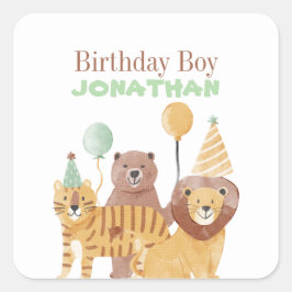 Adesivo Quadrado Aniversário de Animais Selvagens Cutes
