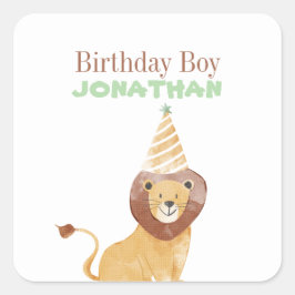 Adesivo Quadrado Aniversário de Animais Selvagens Cutes