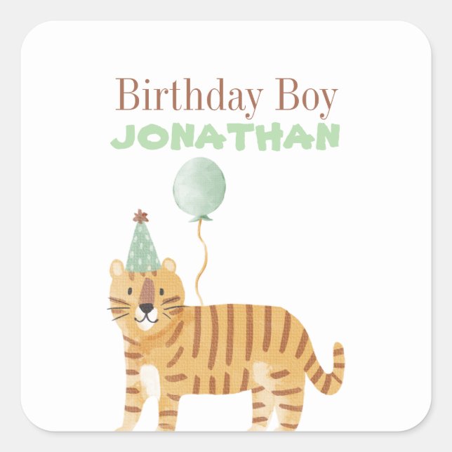Adesivo Quadrado Aniversário de Animais Selvagens Cutes (Frente)