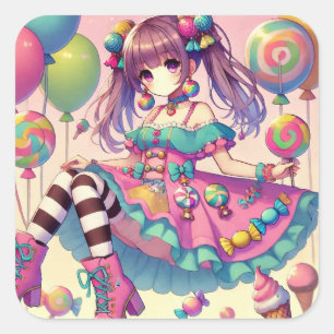 Adesivo Quadrado Aniversário de anime Candy