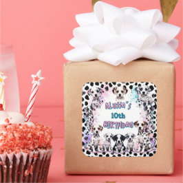 Adesivo Quadrado Aniversário de Aquarela Personalizada dos Puppies 