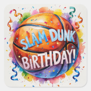 Adesivo Quadrado Aniversário de Basquete Pensado