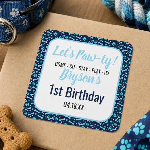 Adesivo Quadrado Aniversário de Cachorro Personalizado Impressão de