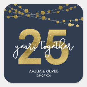 Adesivo Quadrado Aniversário de casamento das luzes elegantes azui