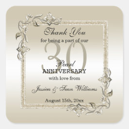 Adesivo Quadrado Aniversário de Casamento de 30 Pearl Gem & Glitter