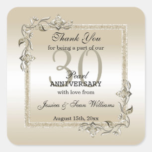Adesivo Quadrado Aniversário de Casamento de 30 Pearl Gem & Glitter