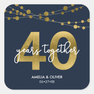 Adesivo Quadrado Aniversário de casamento elegante azul das luzes