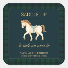 Adesivo Quadrado Aniversário de Cavalo Vintage Préppy Saddle Up 