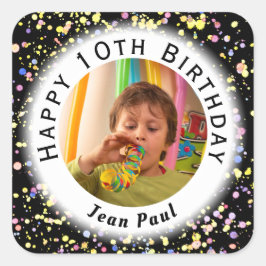 Adesivo Quadrado Aniversário de Confetti de Aquarela Personalizável