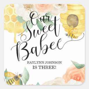 Adesivo Quadrado Aniversário de criança, abelha de mel, Placa de 