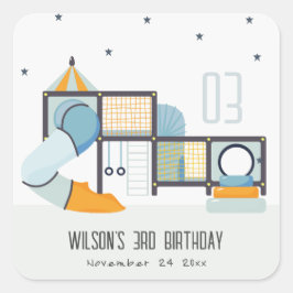 Adesivo Quadrado Aniversário de criança da Selva Selvagem do Centro