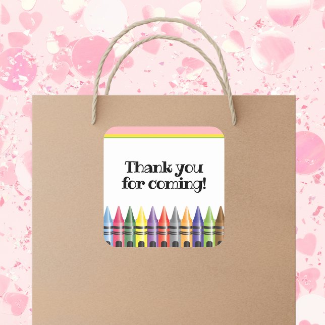 Adesivo Quadrado Aniversário de criança De Crayon Verde Muito Obrig (Criador carregado)