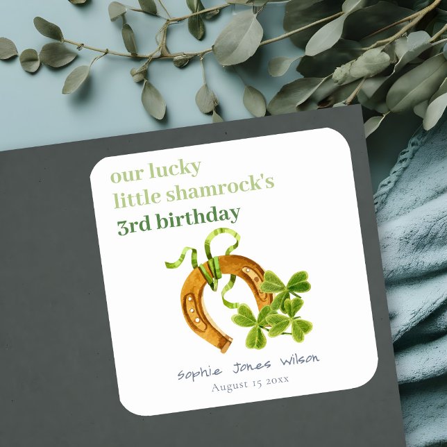 Adesivo Quadrado Aniversário de criança de Dia de São Patrício de S (Criador carregado)