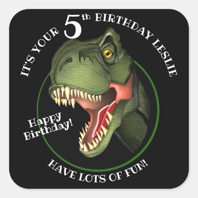 Adesivo Quadrado Aniversário de criança de dinossauro metido (Frente)