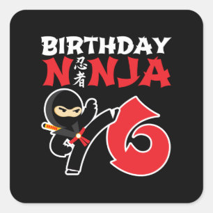 Adesivo Quadrado Aniversário de criança Ninja - Tema de Partido com