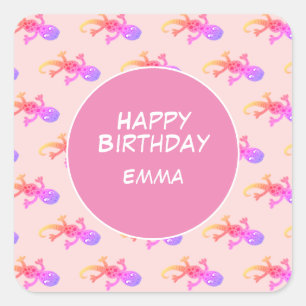 Adesivo Quadrado Aniversário de criança Personalizado do Rainbow Ge