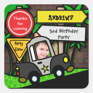 Adesivo Quadrado Aniversário de criança Sticker: Polícia