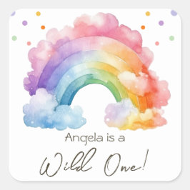 Adesivo Quadrado Aniversário de criança Wild One Rainbow