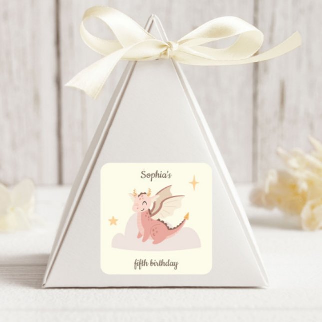 Adesivo Quadrado Aniversário de Crianças Dragões Pastel Fofos  (Criador carregado)