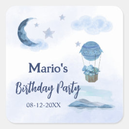 Adesivo Quadrado Aniversário de elefantes da Lua Azul