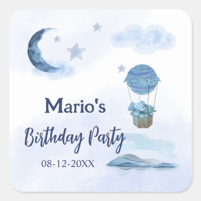 Adesivo Quadrado Aniversário de elefantes da Lua Azul (Frente)