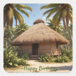 Adesivo Quadrado Aniversário de Férias Tropicais