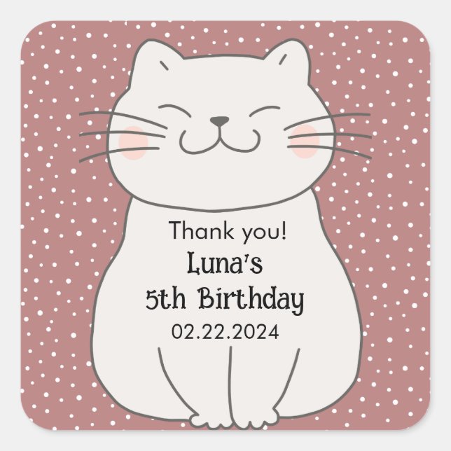 Adesivo Quadrado Aniversário de Gatinhos Bons e Modernos (Frente)
