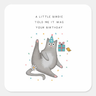 Adesivo Quadrado Aniversário de Gato