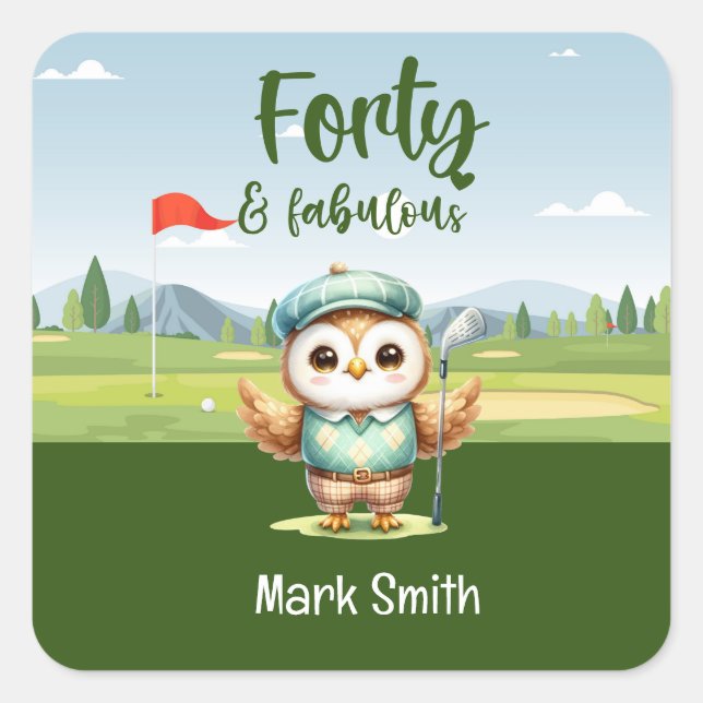 Adesivo Quadrado Aniversário de golfe do aniversário de 40 anos (Frente)