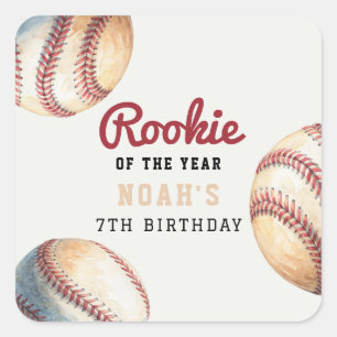 Adesivo Quadrado Aniversário de Menino de Beisebol Iniciante Vintag