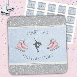 Adesivo Quadrado Aniversário de Patinadora Artística Brilhante Prat