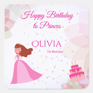 Adesivo Quadrado Aniversário de princesa da Disney elegante